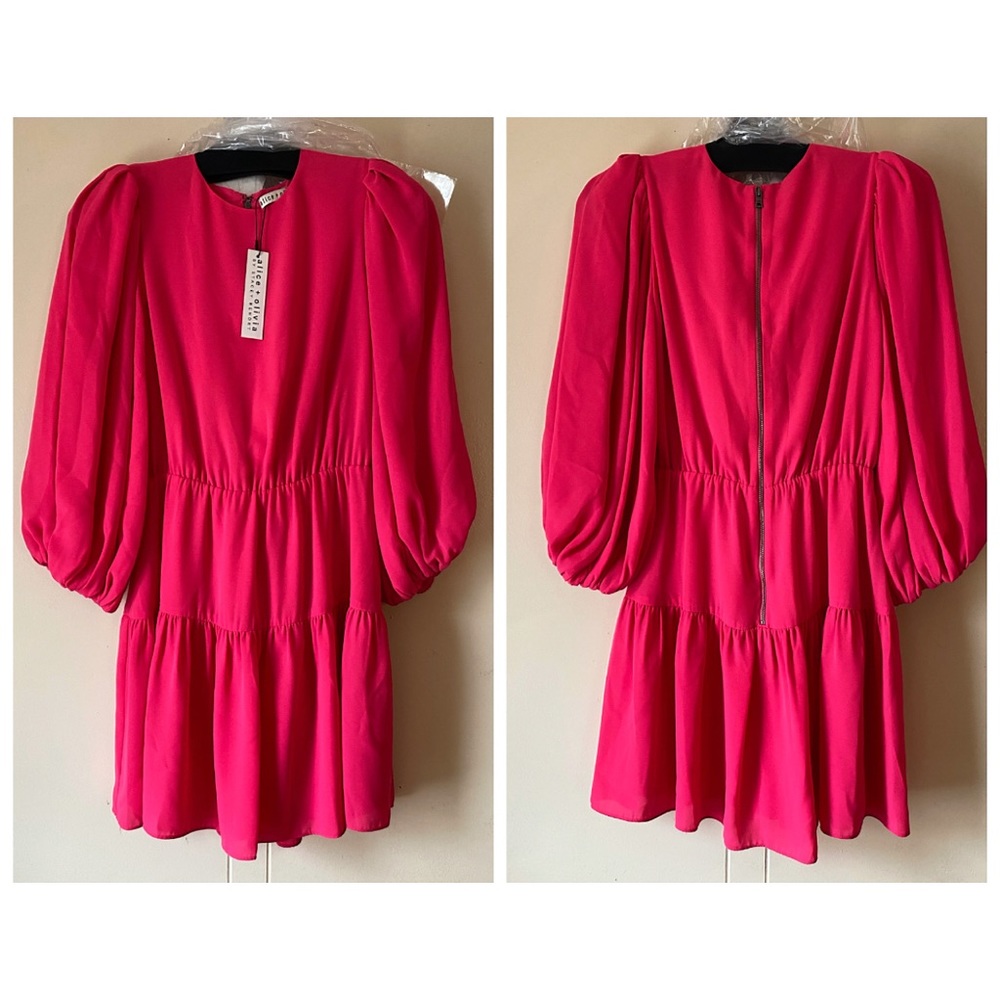 Alice + Olivia Shayla Bold Pink Puff Sleeve Mini Dress - Picture 7 of 16